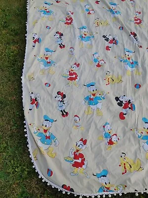 Vintage Walt Disney Productions Mickey Mouse Twin Bedspread Flat Sheet Pom Poms • $12