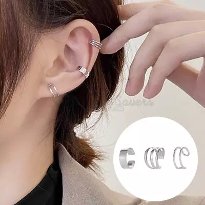 C Shaped Ear Cuff 3pcs Set Sterling Silver Helix Cartilage Clip On Earrings Gift • £4.99