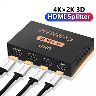 Amplifier 4 Way Output Hdmi 1 In Splitter Switch Hub Box Supports Full 4k 3d Hd • £6.89