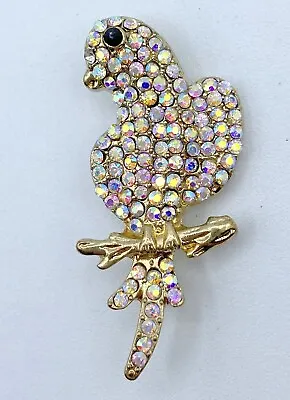 B2-482 Vintage Gold Tone Brooch Pin 1.5  Animal Crystal  Bird Parrot • $4.99