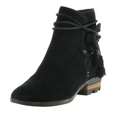SOREL Farah Short Ankle Boots Booties Sz. 7.5 Black Suede Leather Tassel Wrap • $65