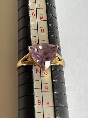 9ct Yellow Gold Purple Stone And Diamonds Women’s Trillion Cut Ring P-Q • £85