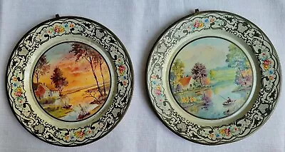 Pair Of 8 Inch Daher Decorated Ware Made In Holland Tin Hanging Plates • $9.99