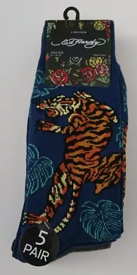 Ed Hardy Tiger Solid Logo's 5 Crew Pair Sock Sz.10-13 Shoe Sz.6-12 Large TAGS • $15.26