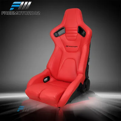 Bucket Racing Seat Adjustable Universal Dual Slider Left Red PU & Carbon Leather • $239.85