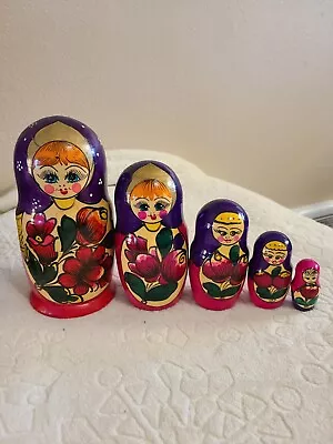 Russian Nesting Babushka Matryoshka Hand Paint Wooden Dolls Set 5 Piece • $26