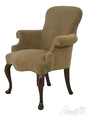 56604EC: Velvet Upholstered Queen Anne Mahogany Chair • $895