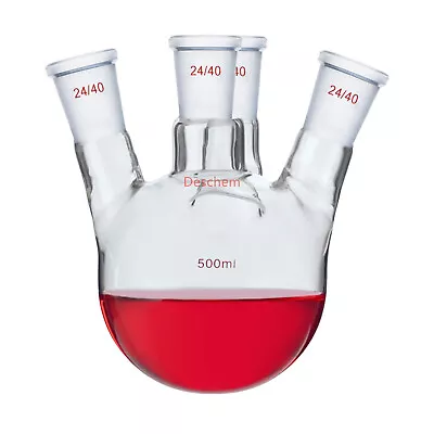 500ml 24/40 4-Neck Round Bottom Glass Flask Four Necks Laboratory Boiling Bottle • $31.99
