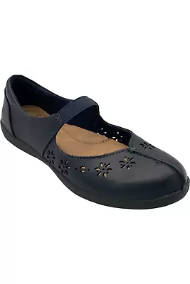 Earth Origins Leather Mary Janes W/ Perf Detail Florence Navy • $39.99