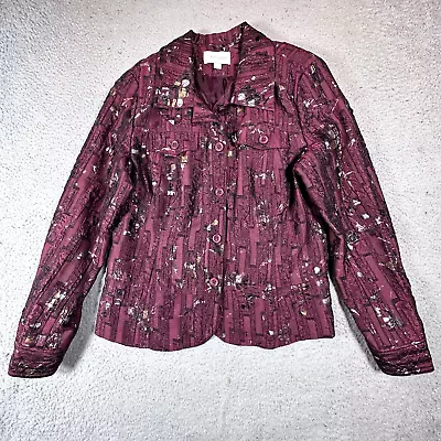 Erin London Blazer Womens Large Burgundy Pockets Abstract Print Lined • $25.90