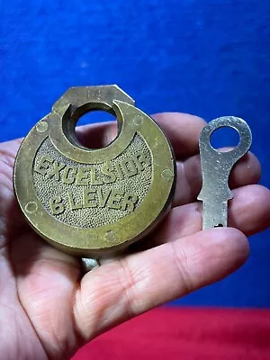 Antique Brass **Excelsior 6-Lever Lock** Push Key Lock & Key. AA-208 • $17.50