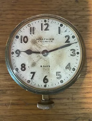 Vintage Waltham Premier 8 Day Brass Wind Up Car Clock • $19.99