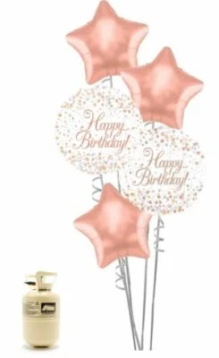 £48.74 • Buy Rose Gold Star Happy Birthday Foil Balloon Bouquet Kit With Helium Canister ***