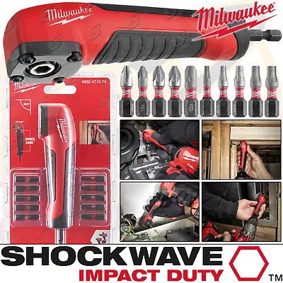 £23.95 • Buy MILWAUKEE Right Angle Drill Impact Driver Attachment & SHOCKWAVE IMPACT Bit Set