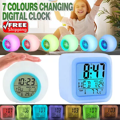 7 Colours Changing Digital Clock Temperature Light Cube Desk Kids Wake Up Alarm • $13.57