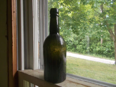 $40 • Buy BLUE PONTIL 1850s DUG BLACKGLASS 3 PC MOLD BLOWN ALE BOTTLE CRUDE BUBBLY GLASS