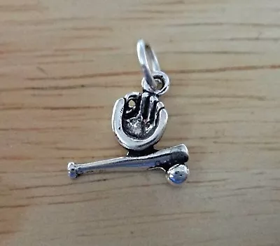 Sterling Silver Small 12x13mm Baseball Softball Bat Ball Glove Charm • $10.92