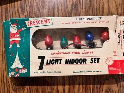 $14.99 • Buy Vtg CRESCENT 7 Light Set Indoor Christmas Tree Lights In Original Box