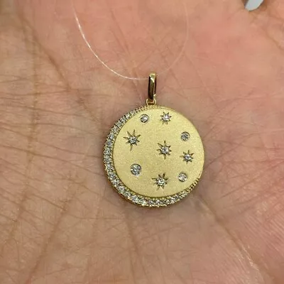 0.80Ct Round Cut Diamond Moon Star Pendant14K Yellow Gold Finish 18  Free Chain • $45.78