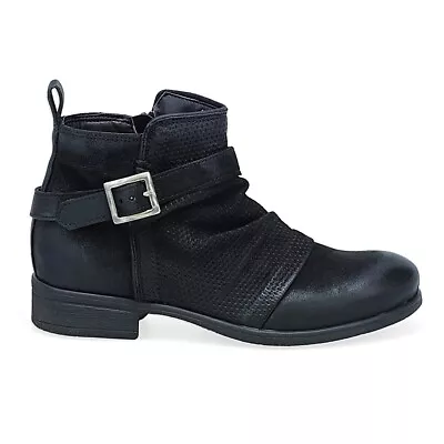 New Miz Mooz Leather Ankle Boots Booties Buckle Suzy Black Size 8.5-9 W NIB • $62.64