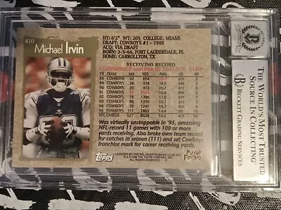 Dallas Cowboys Michael Irvin Graded 10 Autograph Trading Card • $125