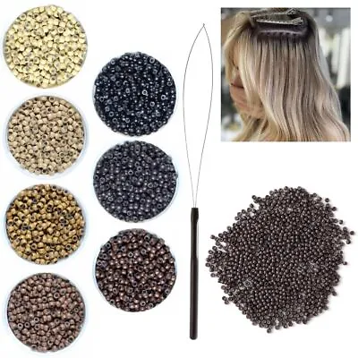 Silicone Lined Nano Beads Micro Rings Hair Extensions Pulling Loop Tool 125-1000 • £17.49
