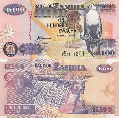 Zambia 100 Kwacha (2010) - Eagle/Caped Buffalo/p38i UNC • $0.99