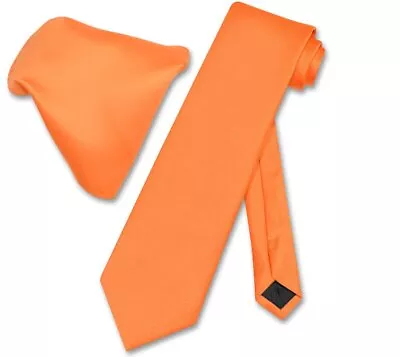 Vesuvio Napoli Solid ORANGE Color NeckTie And Handkerchief Mens Neck Tie Set • $12.95