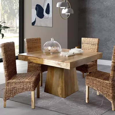 Solid Mango Wood Light Dakota 120cm Cube Dining Table New Indian Furniture  • £334.95