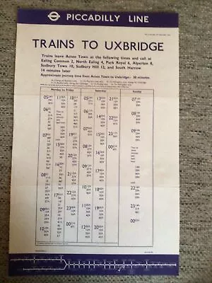 London Underground Piccadilly Line - Trains To Uxbridge 1977  Timetable • £3.99