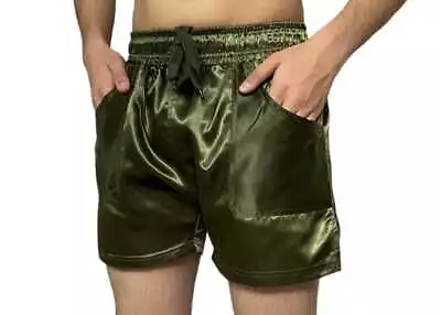 Olive Green Nylon Satin Sprinter Short • $24.43