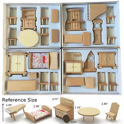 Dollhouse 4 Boxes Unpainted Wooden Furniture Set 1/24 Miniature Accessories • $35.10