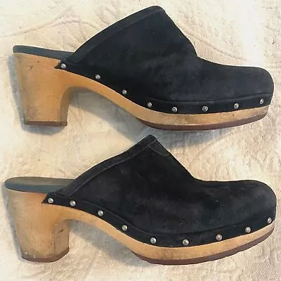 Womens UGG 'Abbie' Black Suede Studded Mules Clogs Shoes Size 7 / EU 38 • $48