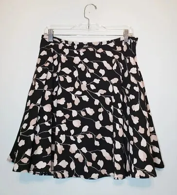 Ann Taylor Loft Womens Sz M Mini Skirt Black Tan Floral A Line Circle Lined Zip • $15.99