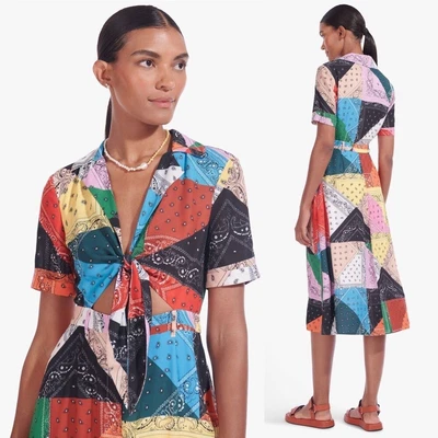 $295 • Buy STAUD Giorgiana Bandana Print Tie Waist Midi Shirt Dress Multicolor Size 4 Small