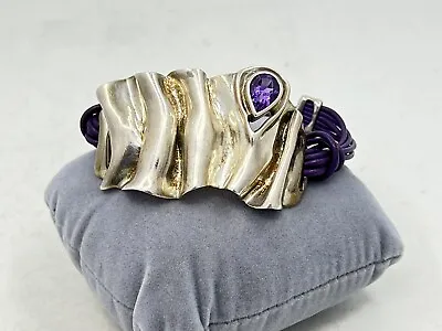 Hagit Gorali HG Israel Sterling Silver Leather Cord Amethyst Bracelet 6.75” 31g • $89.99