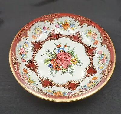 Vintage 1971 Daher 10  Tin Bowl/Tray Pink Flowers - Red Edge • $6.84