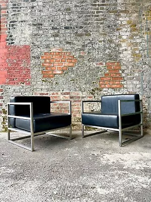 Unique Brutalist Modernist Pair Mid Century Armchairs Chairs Le Corbusier Style • £1180