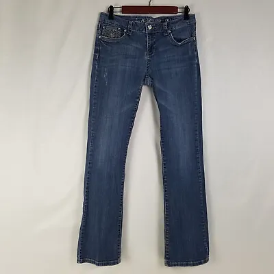 L.A. Idol Jeans Juniors 11 Low Rise Bootcut Embroidered Distressed Blue Denim • $25