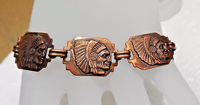 8 Inch Vintage Solid Copper Plains Indian Head Panel Link Bracelet  J  22.5 Gm • $14.96