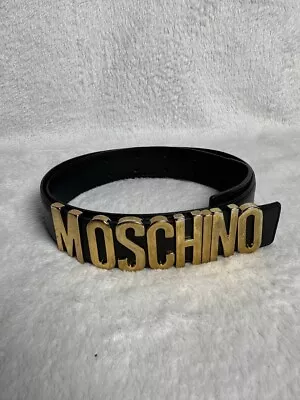 Moschino Metal Gold Logo Buckle Leather 1.6” Belt Size IT40 • $65