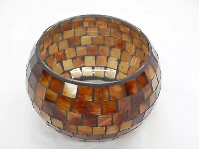 8  Diameter Clear Glass With Brown/Gold/Auburn Mosaic Squares Flower Pot/Bowl • $19.85