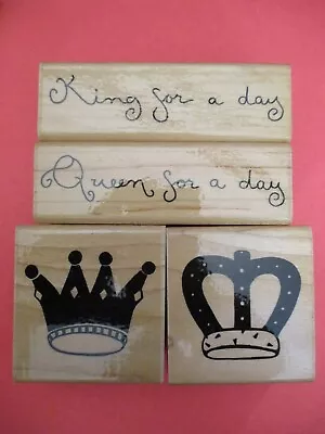 King Queen For A Day Crown Jrl Designs Rubber Stamp Wood Mtd Boxed Set 4 • $7.95