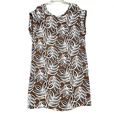   Monroe & Main Dress Womens 2X Multicolor Shift Leaf Print Cuffed Sleeve Rayon  • $14.21