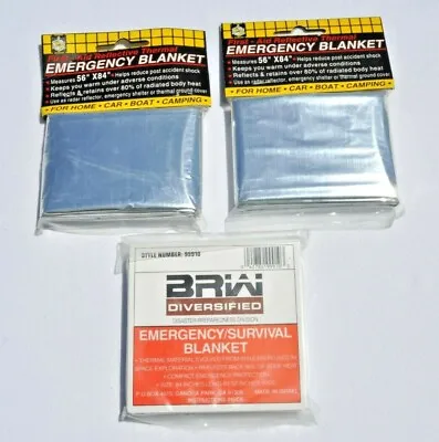 NEW EMERGENCY BLANKETS 2@56  X 84  1@52 X84  SILVER REFLECTIVE THERMAL LOT OF 3 • $6.99
