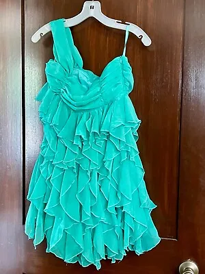 Von Lancelot One Shoulder Teal Ruffle Ruched Layer Mini Dress Top Sexy 1950s S 4 • $11