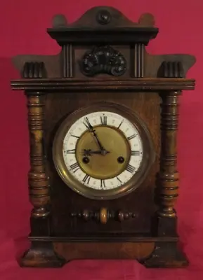 Antique German Wooden 14 Day Mantle Clock By HAC Circa 1900 • £35