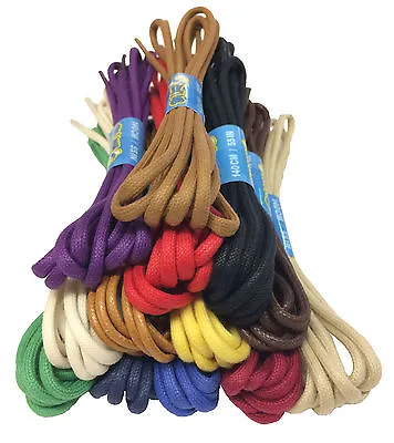 WAXED COTTON ROUND SHOE BOOT LACES SHOELACES - SEVERAL COLOURS - 3mm Or 5mm • £3.29