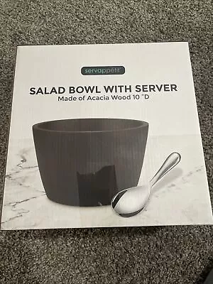 Salad Bowl With Server-10” Acacia Wood-NIB • £11.40
