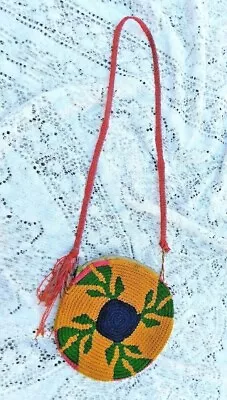 Vintage Round Multi Color Woven Purse Shoulder Bagfrom India • $22.99